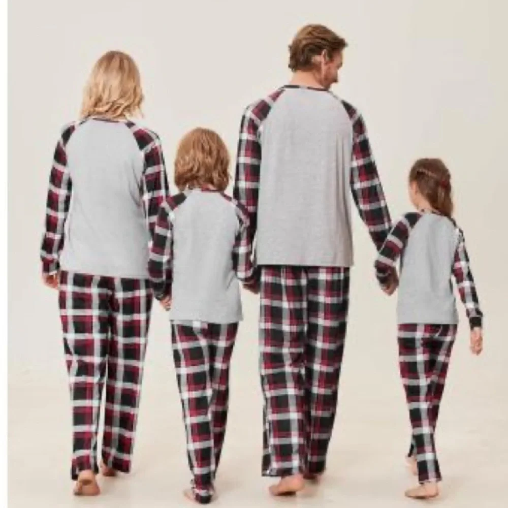NEW Ekouaer Kids Polar Bear Plaid Pajama Set Red Black Grey Size 120